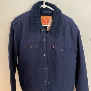 Levi’s Sherpa Trucker Jacket - Blue Canvas, Large